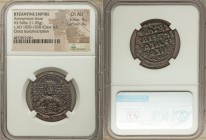 Anonymous. Class A3. Time of Basil II-Constantine VIII (ca. AD 1020-1028). AE follis (28mm, 11.05 gm, 5h). NGC Choice AU 4/5 - 4/5. Constantinople. +E...