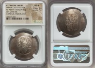 Manuel I Comnenus (AD 1143-1180). EL aspron trachy (33mm, 4.66 gm, 6h). NGC MS S 4/5 - 5/5. Constantinople, AD 1152-1157. IC-XC (barred), Christ seate...