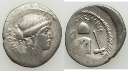 ANCIENT LOTS. Roman Republic. Ca. 90-46 BC. Lot of two (2) AR denarii. Fine-VF, bankers marks. Includes: C. Vibius C.f. Pansa (ca. 90 BC), Minerva in ...