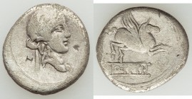 ANCIENT LOTS. Roman Republic. Ca. 90-47 BC. Lot of two (2) AR denarii. Fine-VF, bankers marks, gouge. Includes: Q. Titius (ca. 90 BC), Pegasus // L. P...
