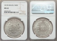 João VI 960 Reis 1819-R MS62 NGC, Rio de Janeiro mint, KM326.1. Host coin of overstrike with rough surface but overstrike strong, with lots of luster ...