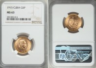 Republic gold 5 Pesos 1915 MS63 NGC, Philadelphia mint, KM19. AGW 0.2419 oz. 

HID09801242017