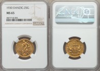 Free City gold 25 Gulden 1930 MS65 NGC, Berlin mint, KM150. Fr-44. Mintage: 4,000.

HID09801242017