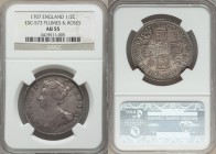 Anne 1/2 Crown 1707 AU55 NGC, KM518.4. S-3582. Roses and plumes in alternate angles. Nice old toning with minimal wear. From the Lake County Collectio...