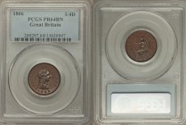 George III Proof Farthing 1806-SOHO PR64 Brown PCGS, Soho mint, KM661, S-3782. Mahogany surfaces with a bright glossiness and a glow of sky-blue aroun...