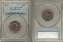 George III Farthing 1807-SOHO MS64 Red and Brown PCGS, Soho mint, KM661, S-3782. Coppery red flares highlight the darkened devices on this near-gem ex...