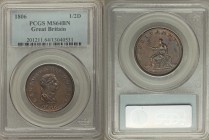 George III 1/2 Penny 1806-SOHO MS64 Brown PCGS, Soho mint, KM662, S-3781. Veritably enviable, the fields presenting an appearance not unlike the textu...