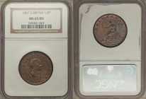George III 1/2 Penny 1807-SOHO MS65 Brown NGC, Soho mint, KM662. Highly satiny, the fields aglow with radiant flow lines that make clear the fact that...