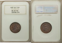 George IV Farthing 1829 MS65 Red and Brown NGC, KM697, S-3825. The finest graded representative across NGC and PCGS, showing a slightly sandy patina a...