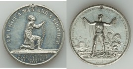 temp. William IV white-metal "Abolition of Slavery" Medal 1834 UNC (surface hairlines, holed), BHM-1666 var. (unlisted in white metal). 43mm. By J. Da...