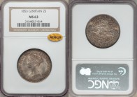Victoria "Gothic" Florin 1853 MS63 NGC, KM746.1. An enchanting example of this popular Gothic type with bright fields dappled with playful cabinet ton...