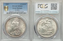 Victoria Crown 1887 MS63 PCGS, KM765, S-3921. Silky white with only the lightest scattered abrasions for the breadth of the fields. 

HID09801242017