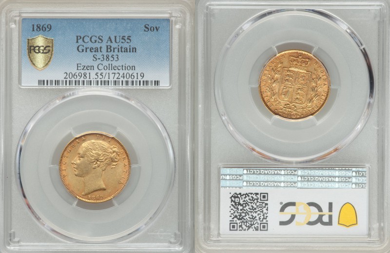 Victoria gold Sovereign 1869 AU55 PCGS, KM736.2, S-3853. AGW 0.2355 oz. Ex. Ezen...
