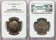 George V Proof 1/2 Crown 1911 PR66 NGC, KM818.1, S-4011. An absolute gem, surfaces blooming with aquamarine and golden color. From the Lake County Col...