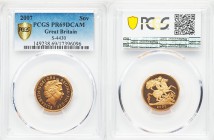 Elizabeth II gold Proof Sovereign 2007 PR69 Deep Cameo PCGS, KM1002, S-4430. Cataloged as a near perfect specimen with watery fields and cameo contras...