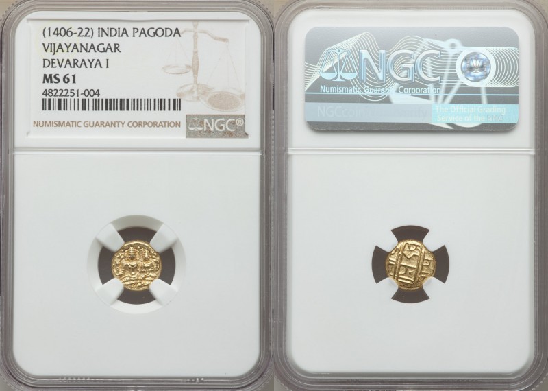 Vijayanagar. Devaraya I (1406-1422) gold Pagoda ND MS61 NGC, Fr-352, Mitch-879. ...