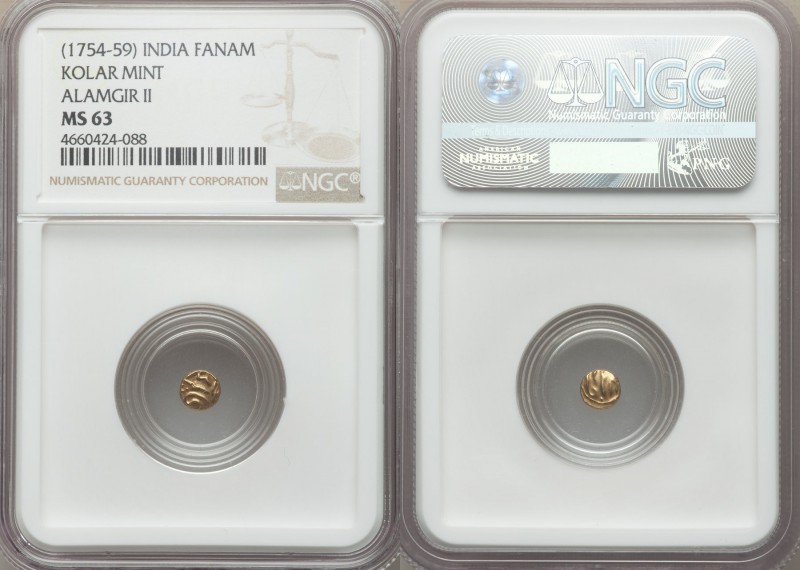Maratha Confederacy. Alamgir II gold Fanam ND (1754-1759) MS63 NGC, Kolar mint, ...