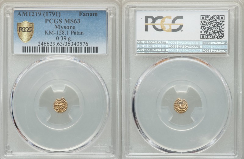 Mysore. Tipu Sultan gold Fanam AM 1219 (1791/2) MS63 PCGS, Patan mint, KM128.1. ...