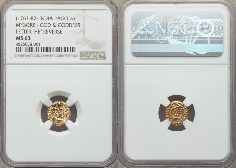 Mysore. Haidar Ali gold Pagoda ND (1761-1782) MS63 NGC, Uncertain mint, KM15, Fr...