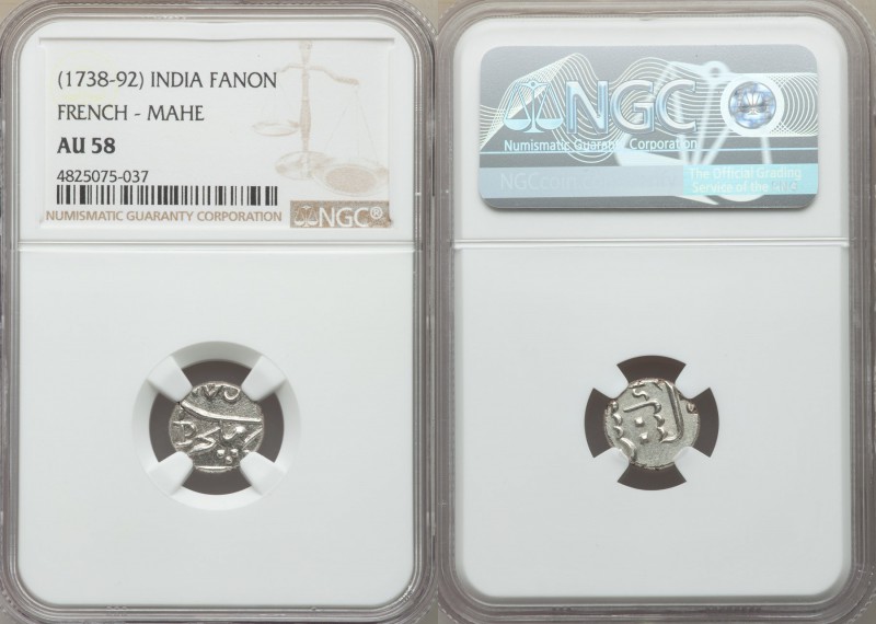 French India. Mahe Fanon (1/5 Rupee) ND (1738-1792) AU58 NGC, Bhultcheri mint, K...