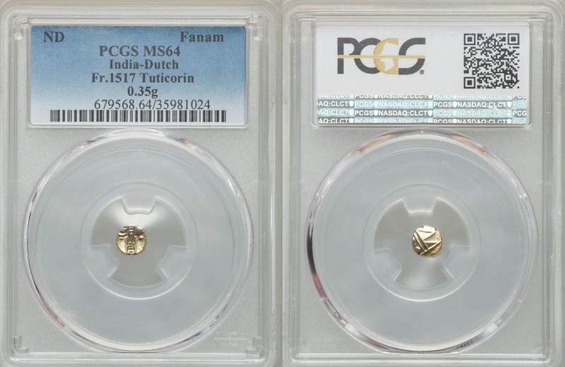 Dutch India gold Fanam ND (c. 18th Century) MS64 PCGS, Tuticorin mint, Fr-1517. ...