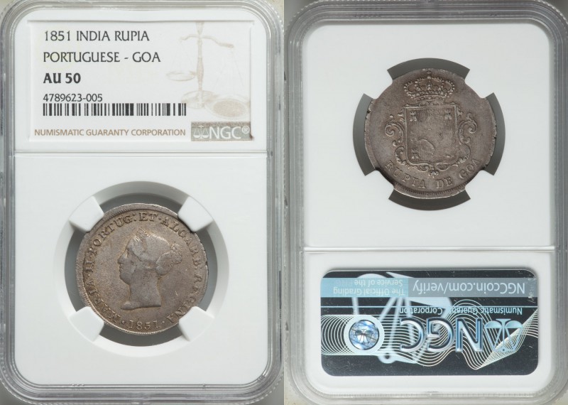 Portuguese Colony - Goa. Maria II Rupia 1851 AU50 NGC, KM275. 

HID09801242017