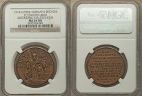 German Colony. Kiau Chau (Jiaozhou) bronze "World War I Satirical" Medal 1914 MS64 Brown NGC, Zetzmann-4062. Unsigned 33mm. German Occupation bronze S...