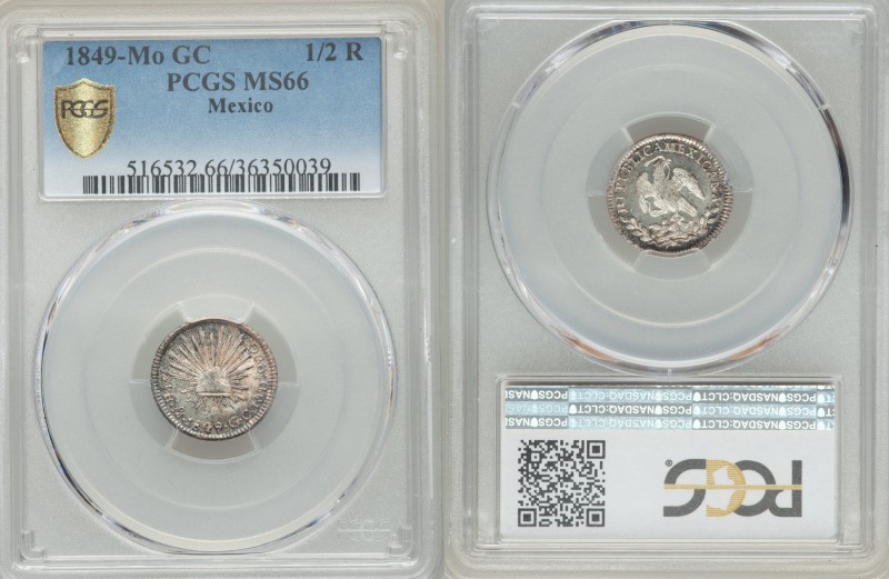Republic 1/2 Real 1849 Mo-GC MS66 PCGS, Mexico City mint, KM370.9. A delightful ...