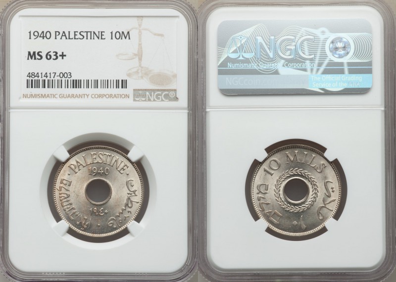 British Mandate 10 Mils 1940 MS63+ NGC, KM4. Fully brilliant with sparkling lust...