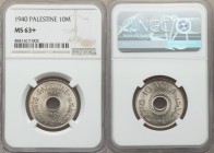 British Mandate 10 Mils 1940 MS63+ NGC, KM4. Fully brilliant with sparkling luster. 

HID09801242017