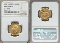 Luiz I gold 5000 Reis 1868 UNC Details (Cleaned) NGC, Lisbon mint, KM516. Crisp details and some luster remains, scattered light friction marks in the...