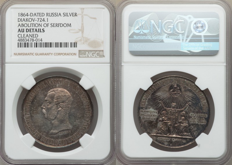Alexander II silver "Abolition of Serfdom" Medal 1864 AU Details (Cleaned) NGC, ...