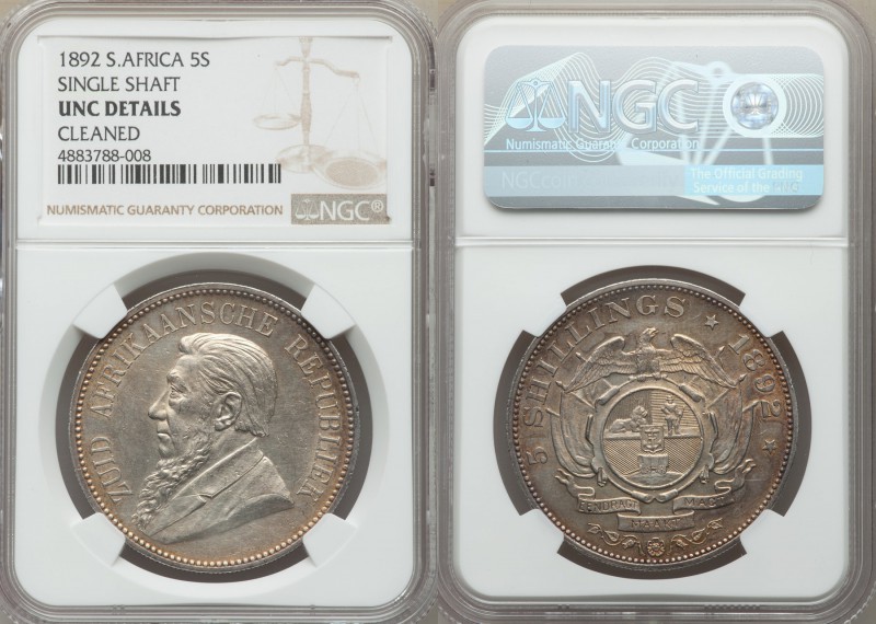 Republic "Single Shaft" 5 Shillings 1892 UNC Details (Cleaned) NGC, KM8.1. Singl...