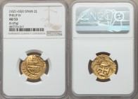 Philip IV gold Cob 2 Escudos ND (1621-1665)-D AU53 NGC, Seville mint, KM51.3. 22mm. 6.69gm. 

HID09801242017