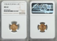 Philip V gold 1/2 Escudo 1745/4 S-PJ MS62 NGC, Seville mint, KM361.2. Lustrous, prooflike fields and light rose gold toning.

HID09801242017