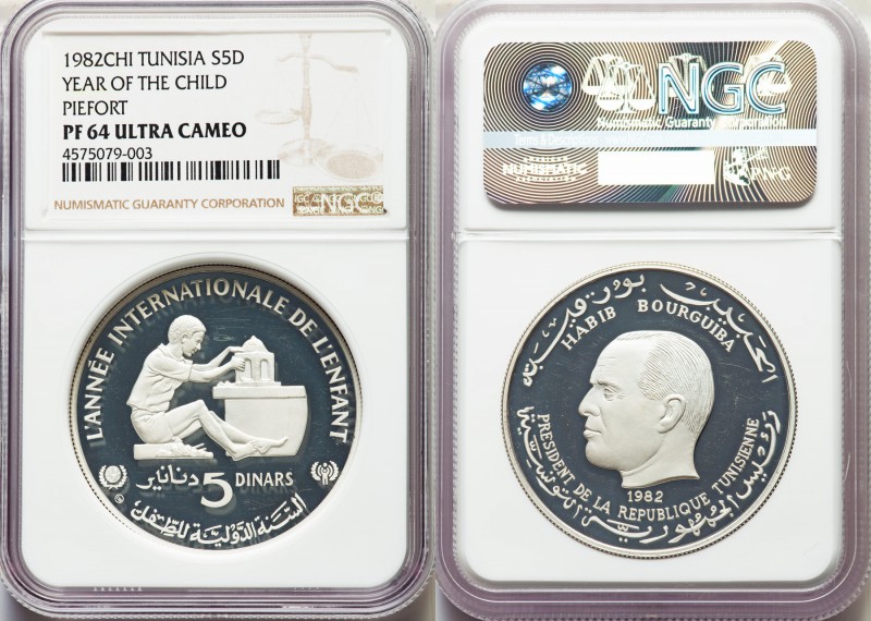 Republic silver Proof Piefort "Year of the Child" 5 Dinars 1982-CHI PR64 Ultra C...