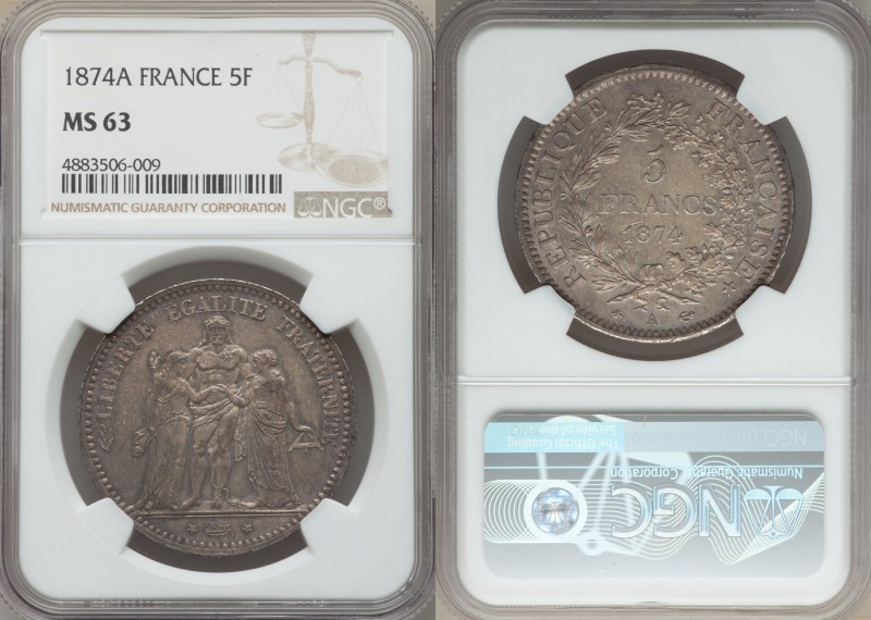 Republic 3-Piece Lot of Uncertified Assorted Issues NGC, 1) France: Republic 5 F...