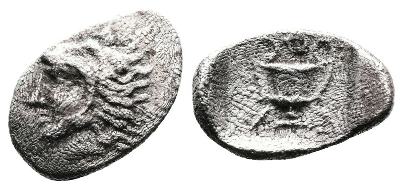 Akarnania. Alyzeia, circa 420-380 BC. AR Obol (11.9 mm, 0.71 g.). Bearded head o...