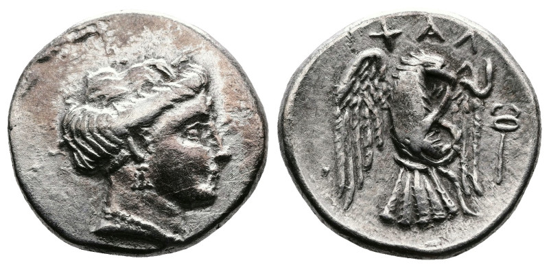 Euboea. Chalkis, circa 338-308 BC. AR Drachm (17.1 mm, 3.65 g.). Head of the nym...