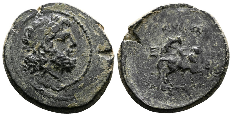Lydia. Mostene, 2nd century BC. AE (22.5 mm, 7.87 g.). Laureate head of Zeus to ...