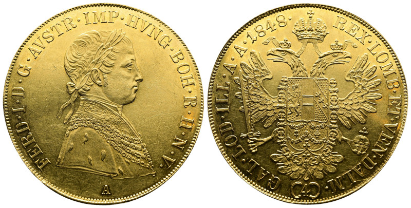 Ferdinand I Gold 4 Ducat 1848-A Vienna mint, (39,5 mm, 13.88 g.). KM2270, Fr-480...