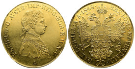 Ferdinand I Gold 4 Ducat 1848-A Vienna mint, (39,5 mm, 13.88 g.). KM2270, Fr-480. Extremely fine.