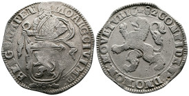 Kampen, 1581-1795. AR Leeuwendaalder (40 mm, 27.16 g.). 1682. MO•ARG•CIV•IMP - BELG CAMPEN Armored half-length figure of soldier standing left, head r...