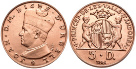 Andorra - Joan Martí i Alanis (1971-2003) - 5 Diners 1984 - Valuta ufficiale da collezione - Co-Principe episcopale - Cu, rame rosso - KM#16

SPEDIZ...