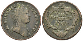 Austria - Impero Austriaco - Maria Theresa (1740-1780) - 1 Kreuzer 1761 K - Mint: Kremnica - Cu - KM#1993

SPEDIZIONE SOLO IN ITALIA - SHIPPING ONLY...