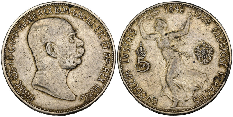 Austria - Impero Austriaco - Franz Joseph I (1848-1916) - 5 Corona 1908 - 60° an...