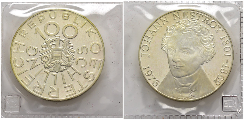 Austria - 100 Schilling 1976 - 175° anniversario della nascita di Johann Nestroy...