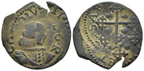 Cagliari - Carlo II di Spagna (1665-1700) - Cagliarese - Cu - gr. 3,87 - MIR 92 - la moneta presenta evidentissimi segni di una doppia battitura del c...