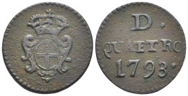 Genova - Periodo dei Dogi Biennali, Terza fase (1637-1797) - 4 Denari (Vecchi) 1793 - Cu - gr. 1,80

SPEDIZIONE SOLO IN ITALIA - SHIPPING ONLY IN IT...