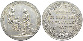 Milano - Repubblica Cisalpina, II Periodo (1800-1802) - Scudo da 6 Lire VIII (1799-1800) - Ag - RARA - Gigante 1 - Perizia Rocco di Torrepadula qFDC
...